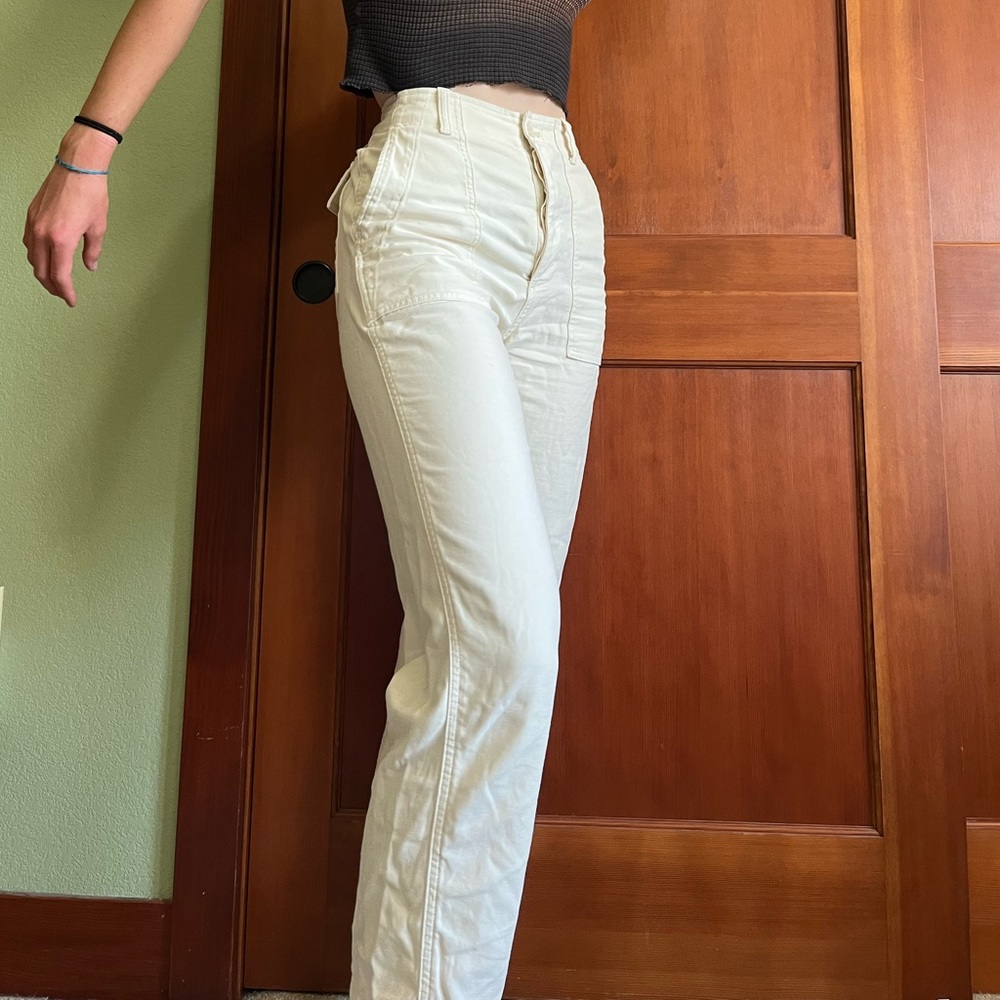 High Rise White Carpenter Pants Tall 4